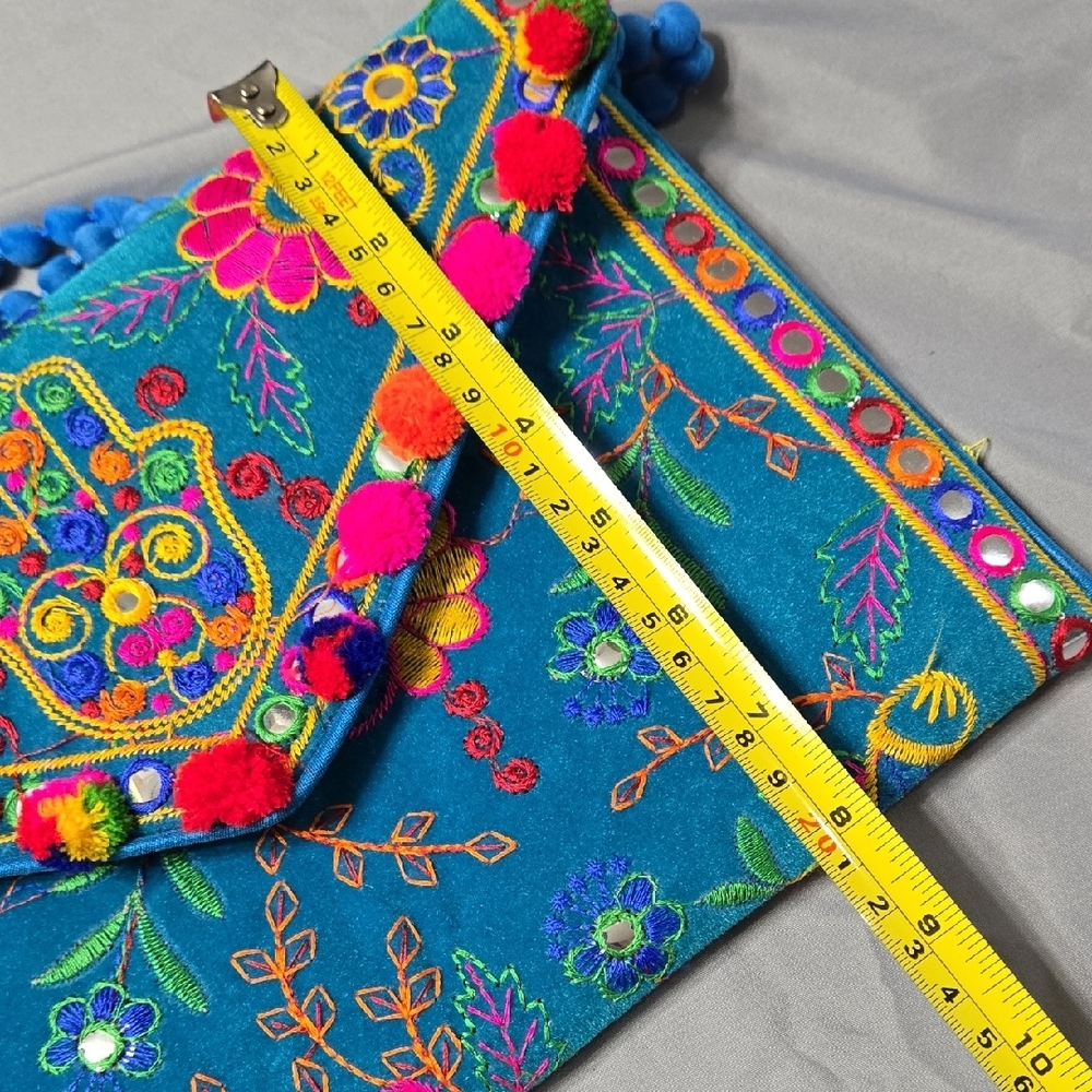 Swadeshi Desire Colorful Embroidered Clutch with Blue Accents - Picture 7 of 7